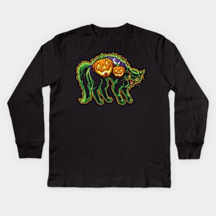 Halloween Black Cat with Pumpkin Scene Kids Long Sleeve T-Shirt